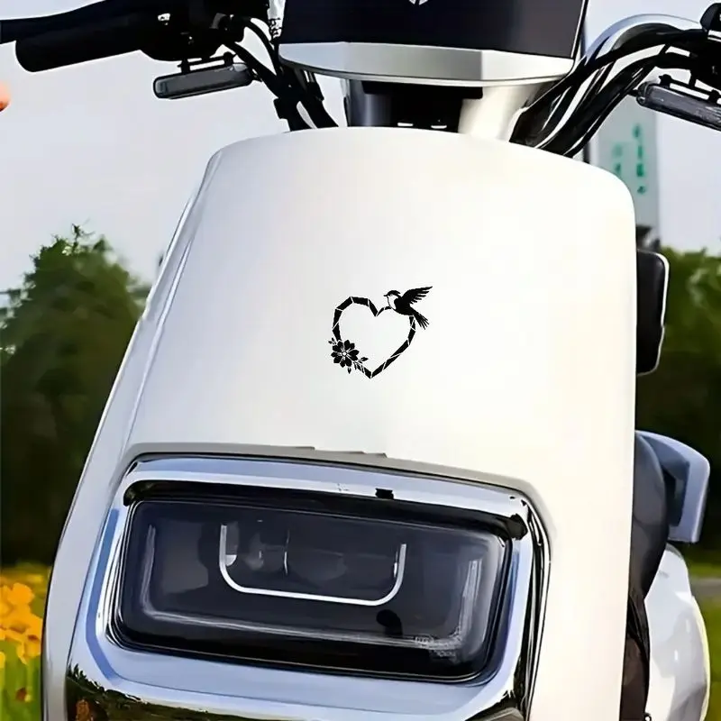 Autocollant en vinyle minimaliste noir et blanc en forme de cœur et d'oiseau pour carrosserie de voiture, imperméable et auto-adhésif