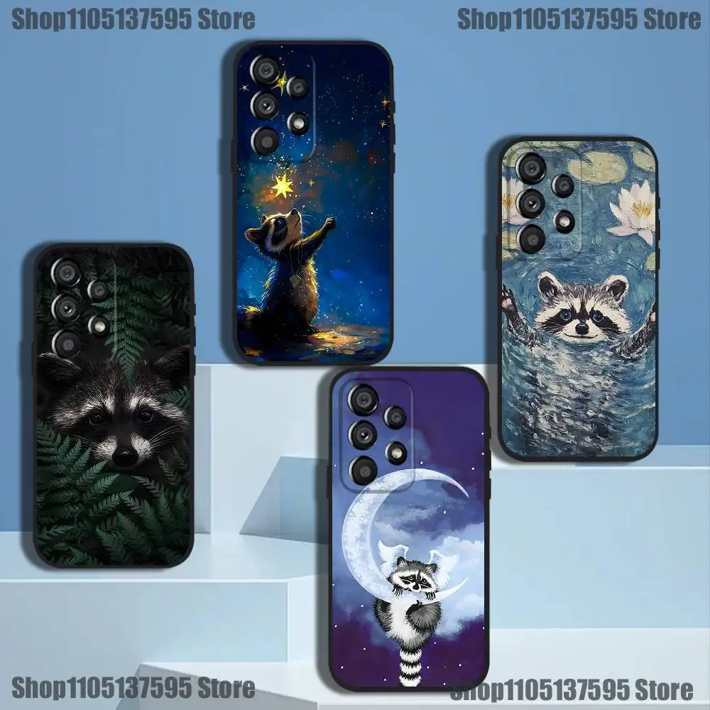 

Cute canvas Raccoons Phone Case For Samsung Galaxy A73,31,32,72,41,53,52,71,22,5G,Note,J7,8,9 Soft Black Cover