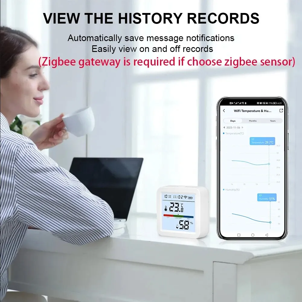 ONENUO Tuya WIFI/Zigbee Temperature Humidity Sensor Hygrometer Thermometer Smart Home Backlight Smart Life Support Alexa Google