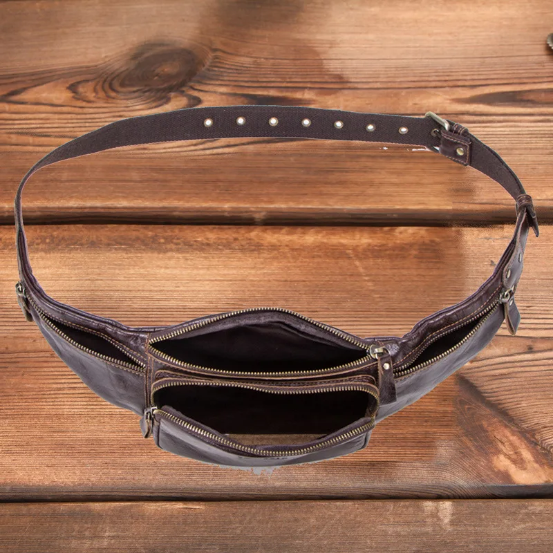 

HTS-MB121 Real Leather Men's Sports Waist Bag, Top Layer Cowhide Multifunctional Casual Mobile Phone Waist Bag