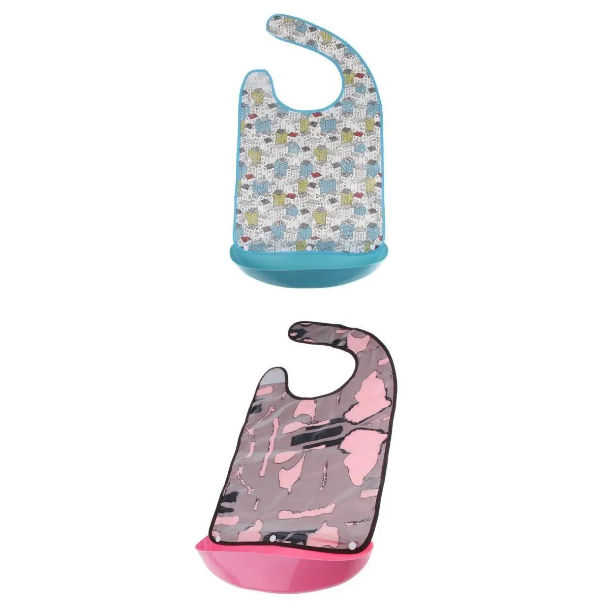 Adjustable Adult Bib with Food Catcher Waterproof Anti-oil Meal Protector Aid Bib for Elderly Dining Assistance