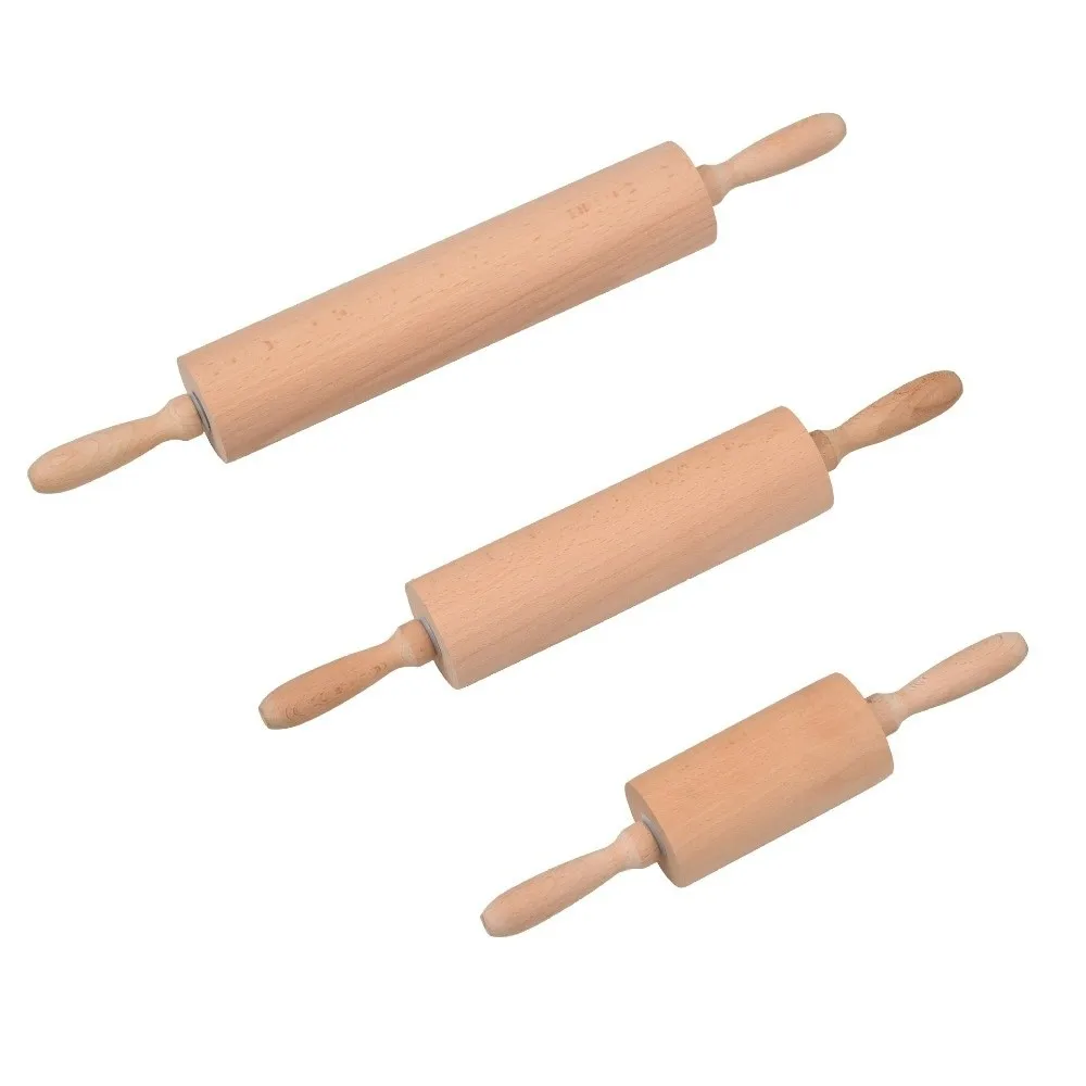 New Beech Wood Rolling Pin Unpainted Wax Free With Handles Dough Roller Freely Rotating Baking Rolling Pin Dumpling Skin Making