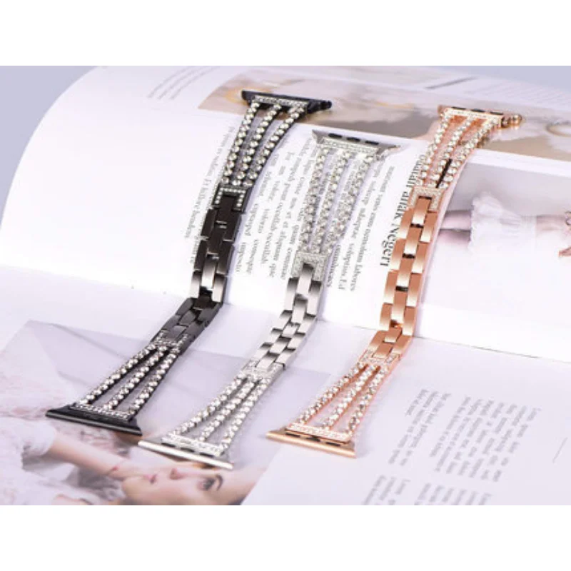 女性用クリスタルとダイヤモンドの時計ストラップ,38mmと42mm, 49mm, 44mm, 40mm, 41mm, 45mmのブレスレット,直送,8 7、6、se