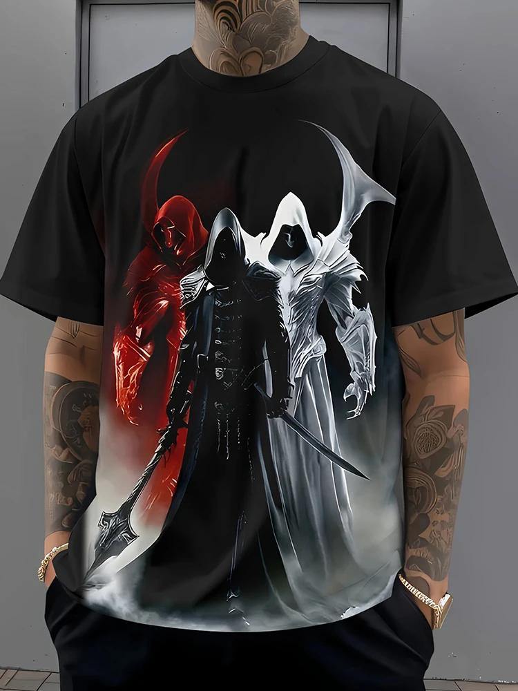 

3D Death God Printed Men's Fashionable Short-sleeved Top Urban Street Men's Casual T-shirt Outdoor Sports Men's Fitness T-shirt