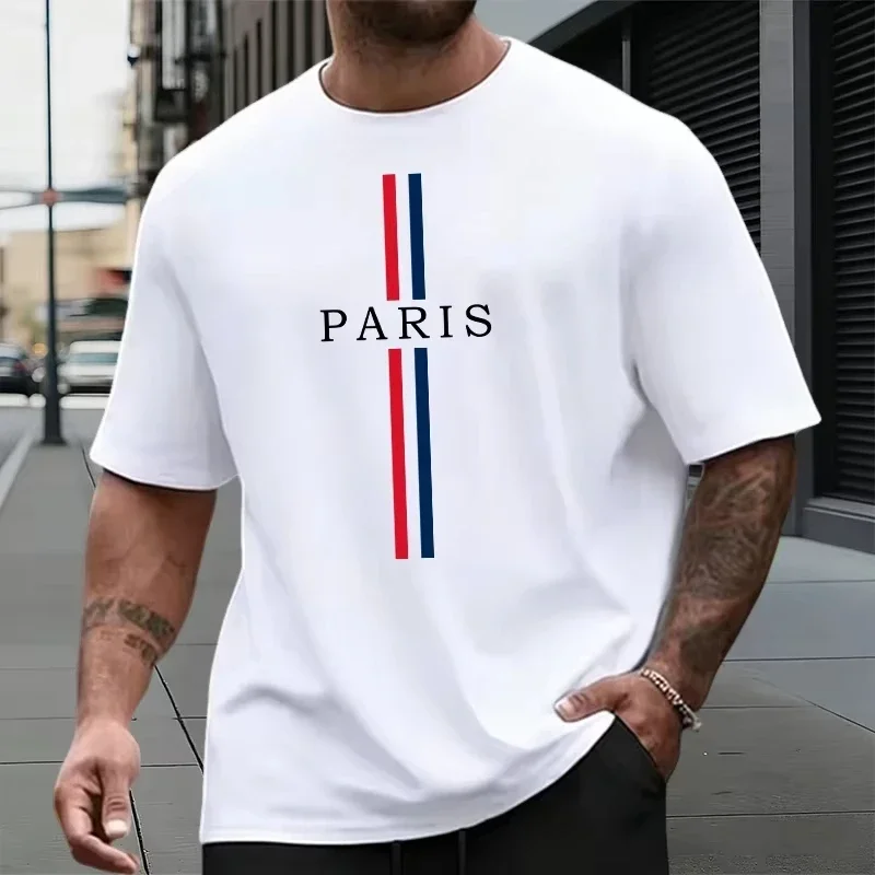 Men's Summer T-Shirt with Minimalist Letter Print Relaxed Fit Round Neck Short Sleeves Breathable Outdoor Sports Top for Men