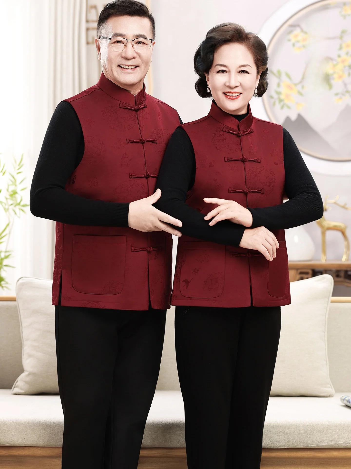 gilet-de-costume-tang-festif-fait-a-la-main-pour-parents-d'age-moyen-et-en-coton-imprime-aucun-repassage-requis-vetements-d'automne-pour-les-banquets