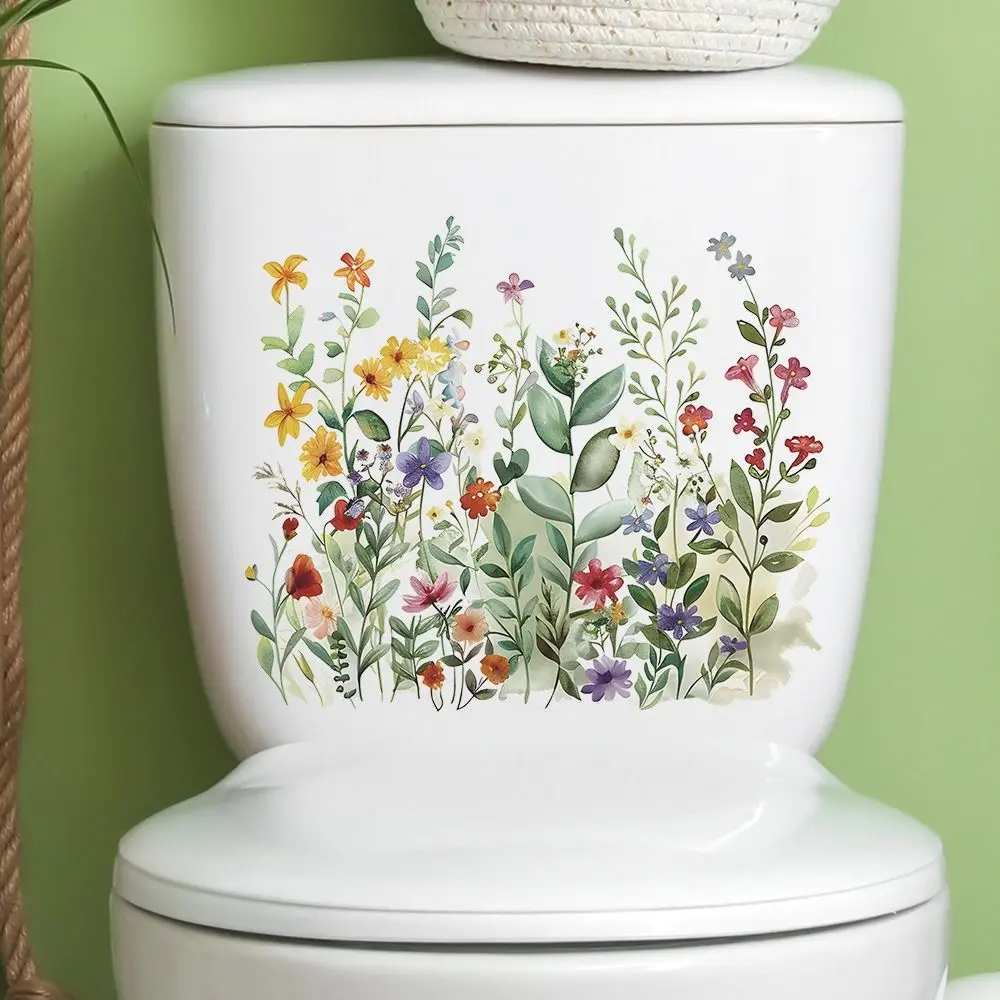 Waterproof Flower Toilet Stickers Home Decor Ornaments DIY Wall Decals Bathroom Wall Decoration Removable Toilet Cover Sticker
