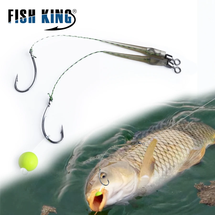 FISH KING 5pcs/pack Carp Fishing Hooks Hair Rigs Fish Ball Bait Hook With Line Hook Line Europe Feeder Group Carp Hook Hair Rigs