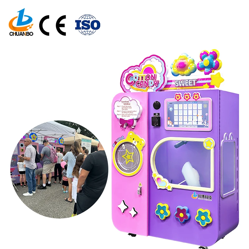 New Arrival Make Money Business Fully Automatically Cotton Candy Maker Robot Fairy Floss Cotton Candy Vending Machine