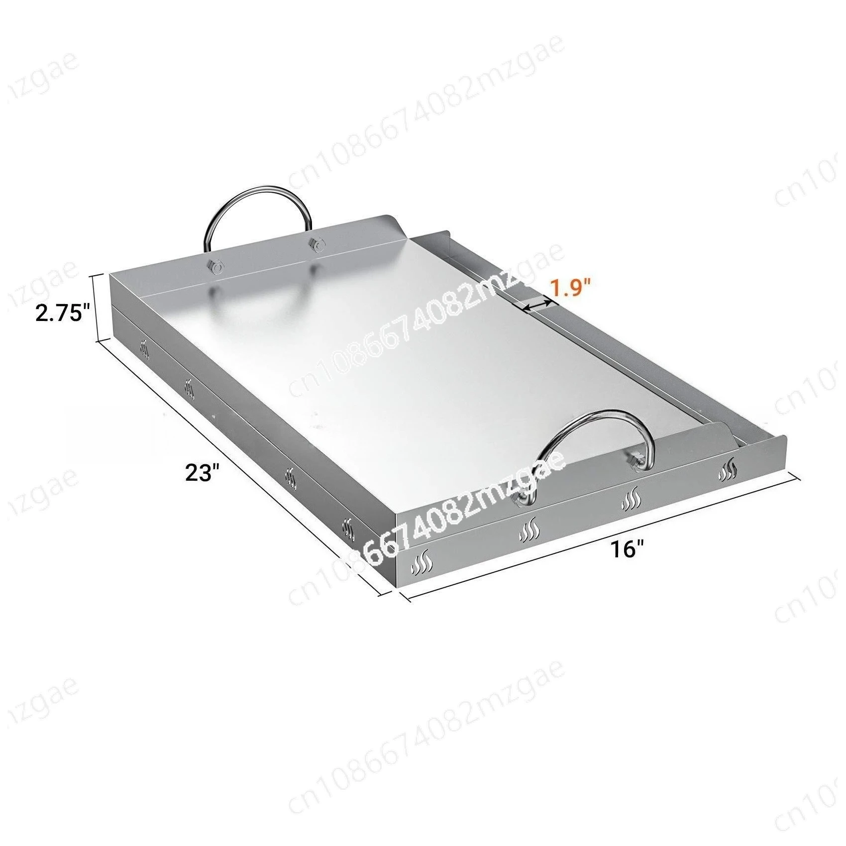 Universal Stainless Steel Cooking Grill Flat Top Plate Inserts With Grease Slots And Handles