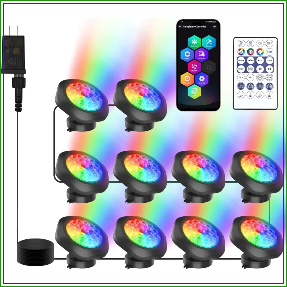 

18 LED Submersible Pond Lights, Bluetooth APP Control, IP68 Waterproof, 16 Million Colors, Set of 10