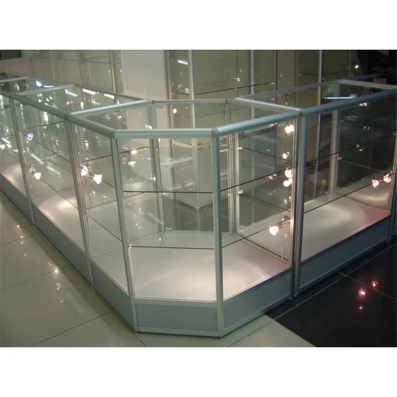 （customized）OEM ODM Factory Price Retail Display Glass Cabinet  With Glass Door Light Glass Display Showcase