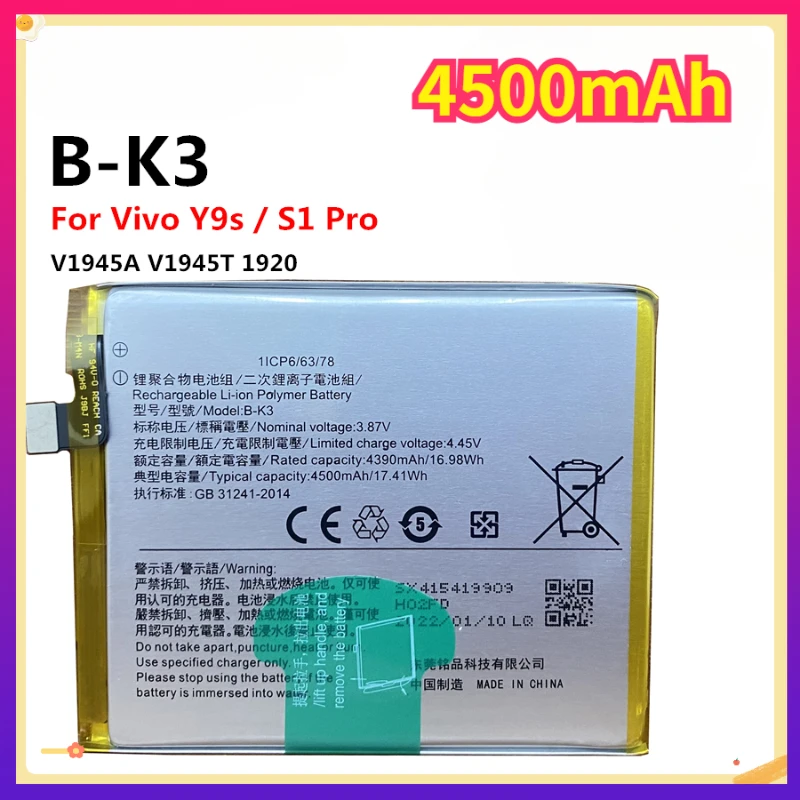 

New B-K3 4500mAh for Vivo S1 Pro , V17 1920 , Y9s V1945A V1945T High Quality Replacement Cell Phone Battery