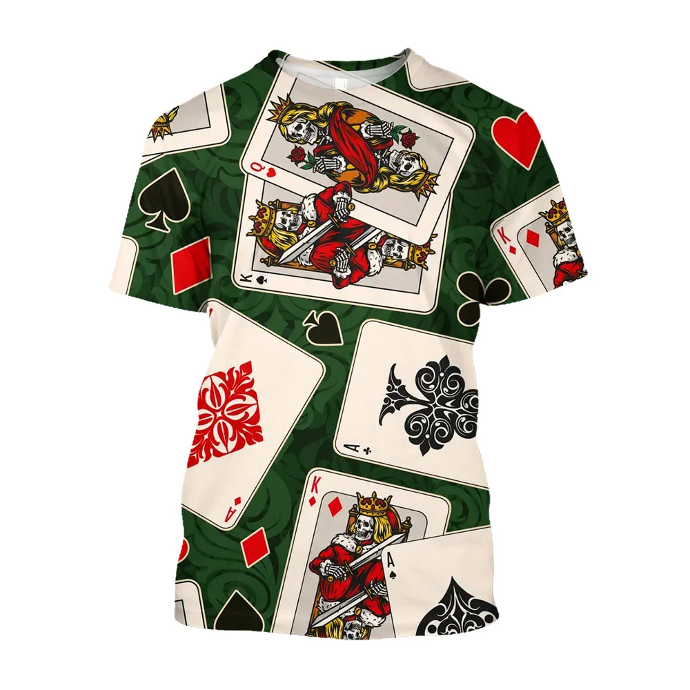 ฤดูร้อนแฟชั่นที่น่าสนใจโป๊กเกอร์กราฟิกเสื้อ T 3D แนวโน้มบุคลิกภาพ Hip Hop Streetwear ผู้ชายนวนิยายพิมพ์ O-คอสั้นแขน Top