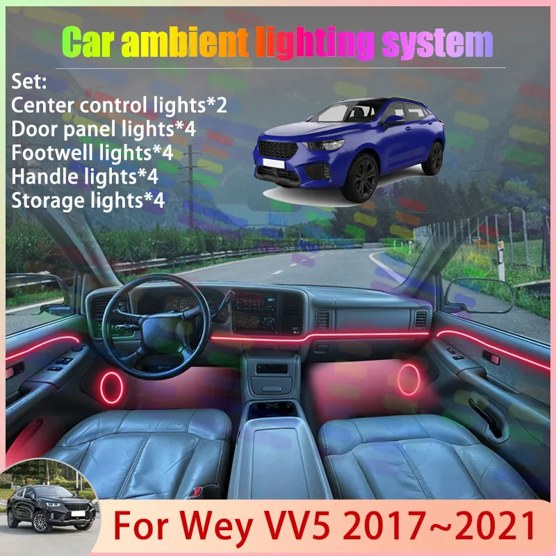 

For Wey VV5 2017~2021 2018 2019 2020 2021 2/18 in 1 Car Atmosphere Light Lamp RGB Shade Ensemble Streamer Atmosphere Set Auto