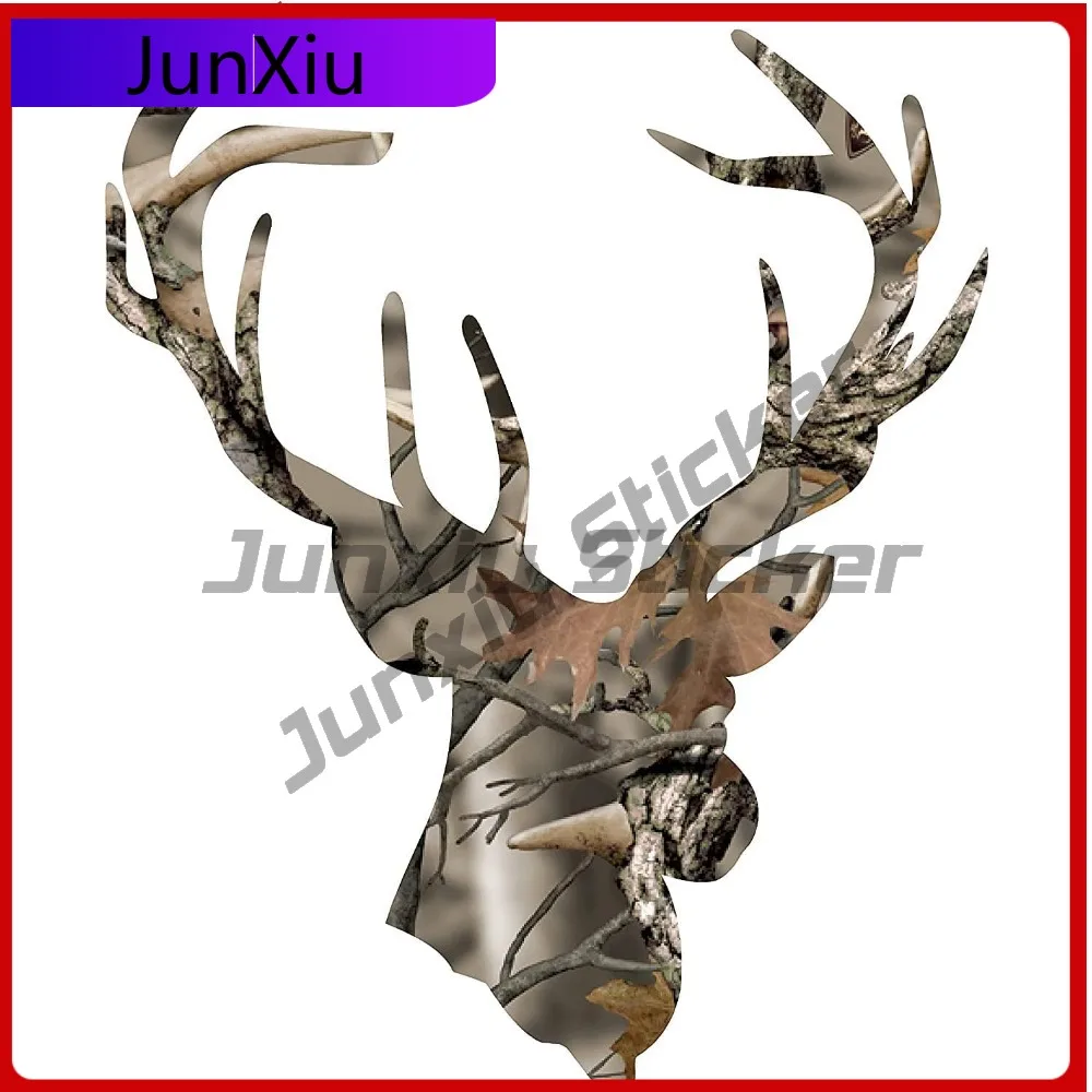 

Camo Deer Head With Antlers Deer Hunting Sticker Hunter Scratch-proof Exterior Decals For Car Bumper Truck Window Mirror Wall