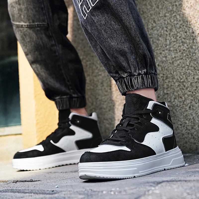 

Зимние мужские высокие повседневные кроссовки в корейском стиле, теплая модная спортивная обувь для холодной погоды и повседневной носки