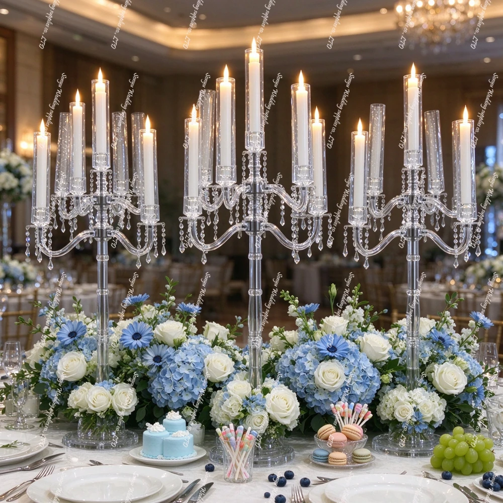 1-12pcs H120cm Large acrylic Roman Column Floor Candle Holder aisle Candelabra Wedding table Decor Stage Backdrop Centerpiece