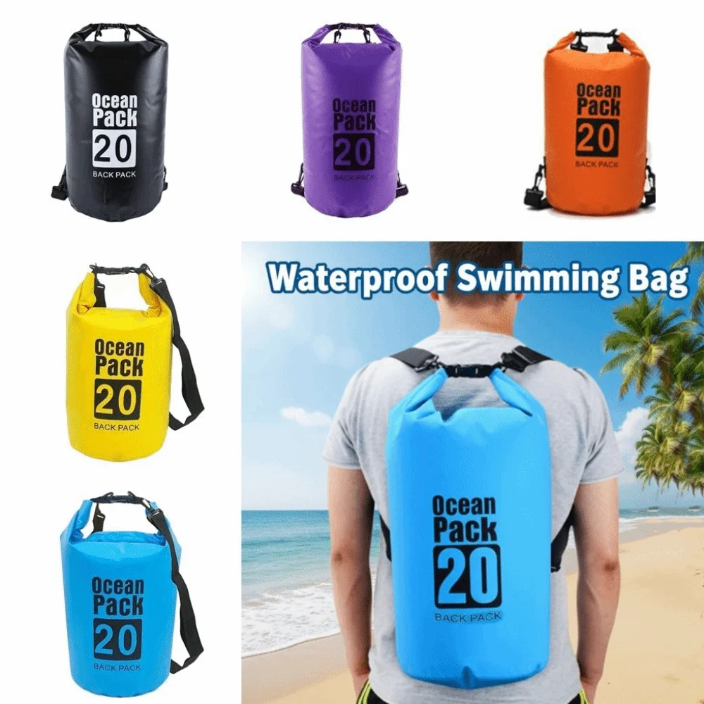 

20L Waterproof Dry Bag Large-Capacity with Shoulder Straps Swimming Bucket Bag Lightweight Foldable Beach Backpack Swimming Pool