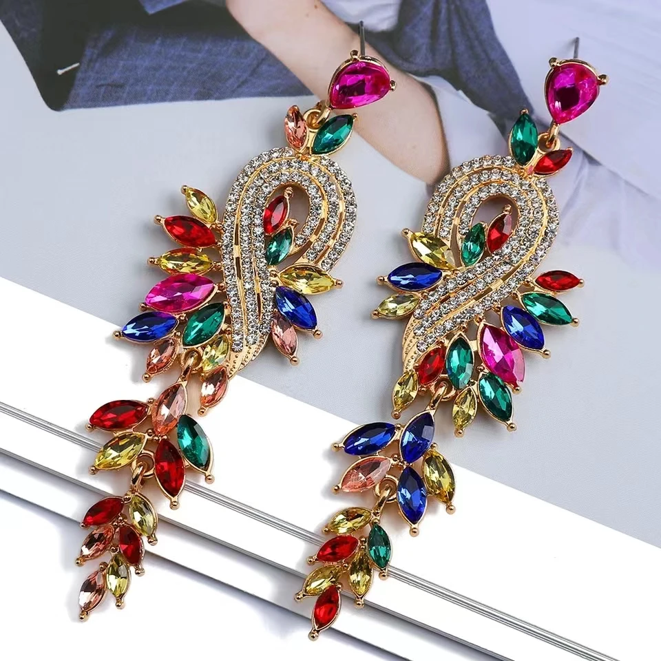 Design Dangle Earrings For Women Girl Luxury Elegant Metal Hollow Chain Leaves Crystal Pendant Jewelry Ear Accessories image 2
