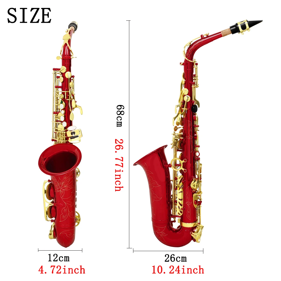 SLADE Alto Saxophone Sax Eb Brass Red Engraved with Case Mouthpiece Reed Straps Accessories Brass Wind Musical Instrument﻿