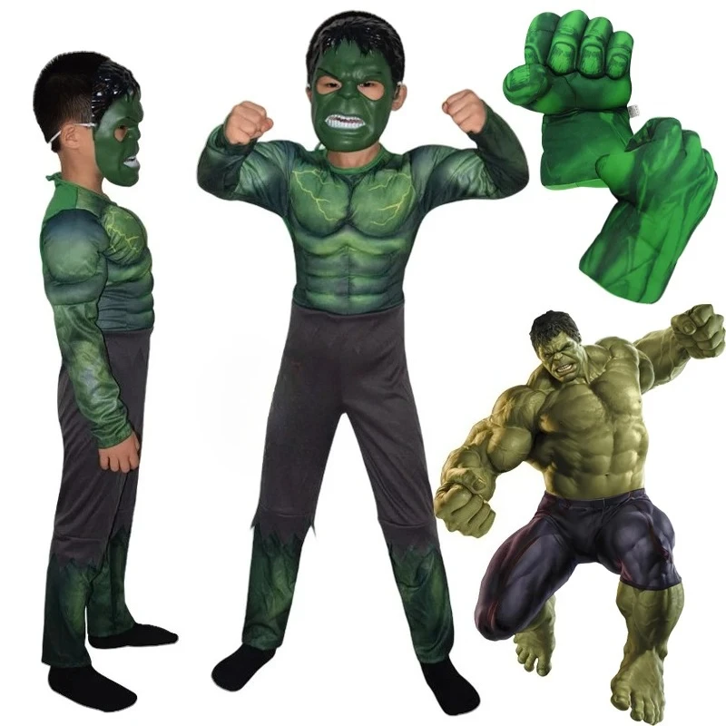 

Halloween Hulk Cosplay Costume Bruce Banner Green Muscle Mask Set Carnival Party Performance Role Playing Outfits for Boys Girls