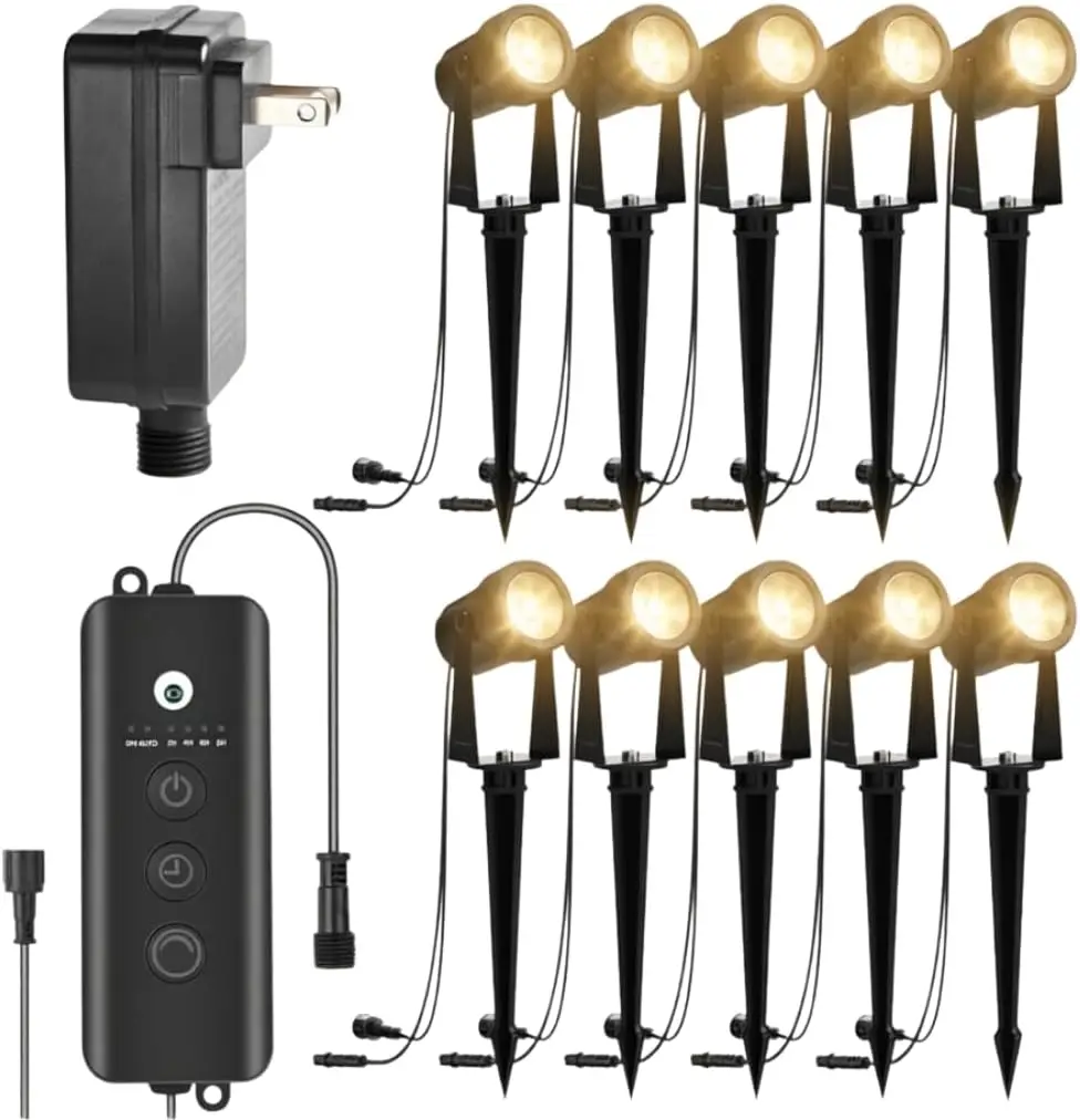 

Landscape Spotlights with Sensor, 5 Modes Dimmable Timer Auto On Off, Low Voltage Outdoor for Patio Yard Garden Pathway, Warm