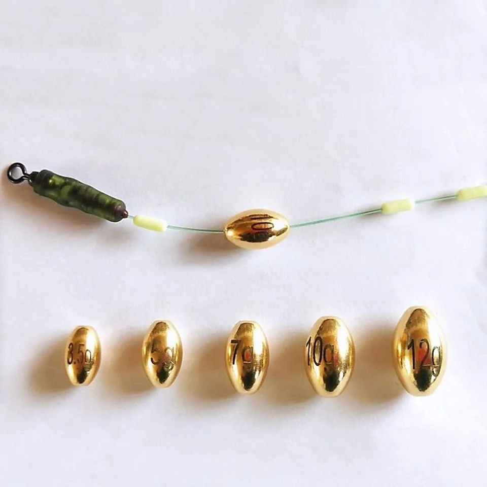 Fishing Tackle Accessories Copper Down Sinker Olive Shape Slide Lead Sinkers Line Through Hollow Run Pendants Lot 5 Pieces SALE