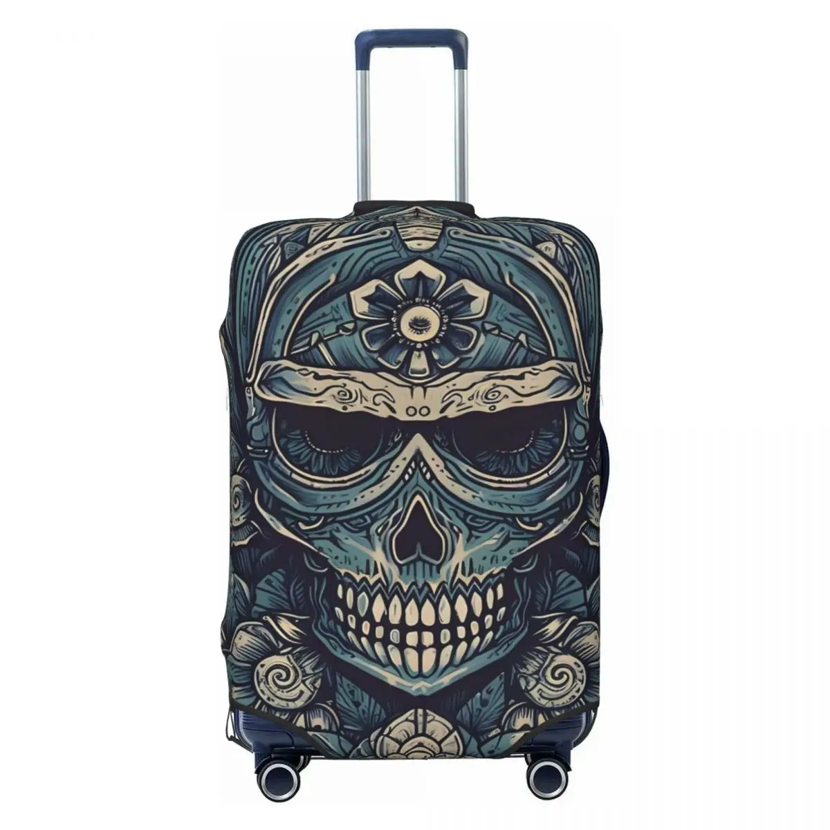 Gothic Print Suitcase Cover Holiday Blue Skull Elastic Luggage Case Travel Protection