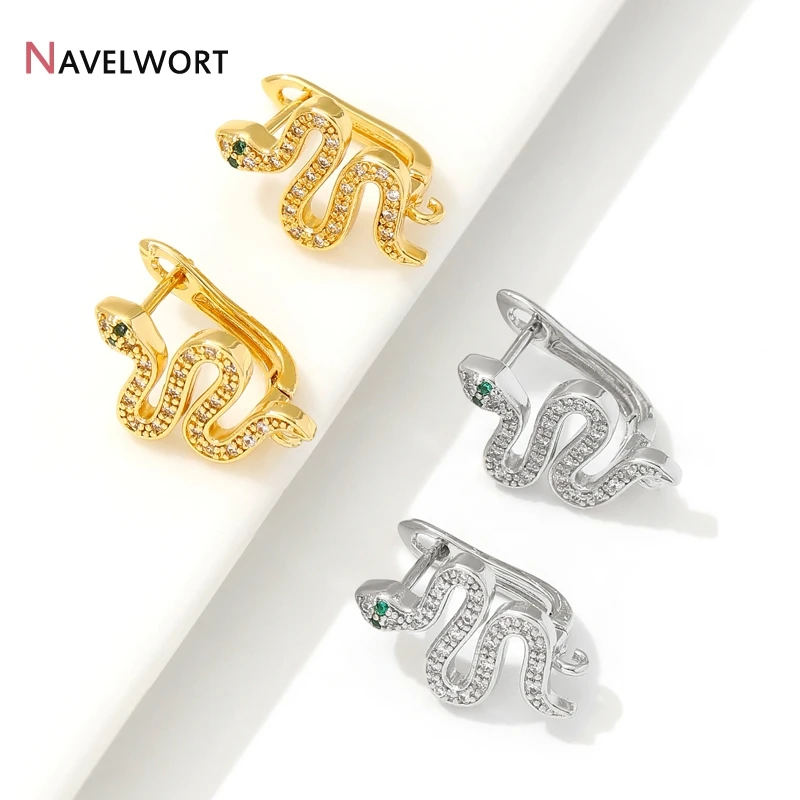 18K Gold Plated Snake Earring Hooks Clasps,Brass With Zircon Earwires Fastener,Jewelry Making Materials,Accessories For Earrings