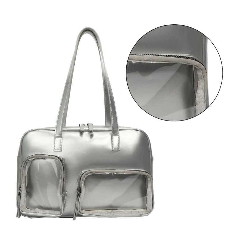 Ita Bag Handbag PU Leather Underarm Bag Clear Window Shoulder Bag for Student Women Girls Pin Display Handbags