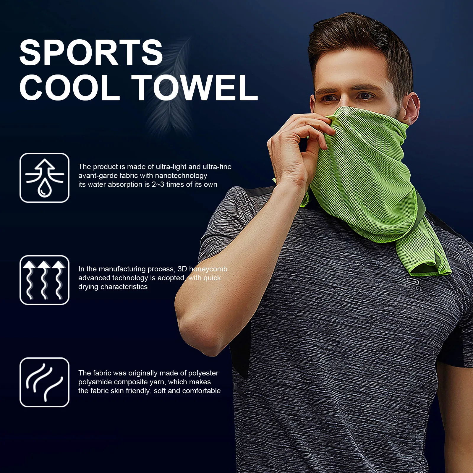 2Pcs Rapid Cooling Ice Towel Quick Dry Breathable Sports Towel Cooling Scarf Headband for Yoga Exercise Traveling Outdoors