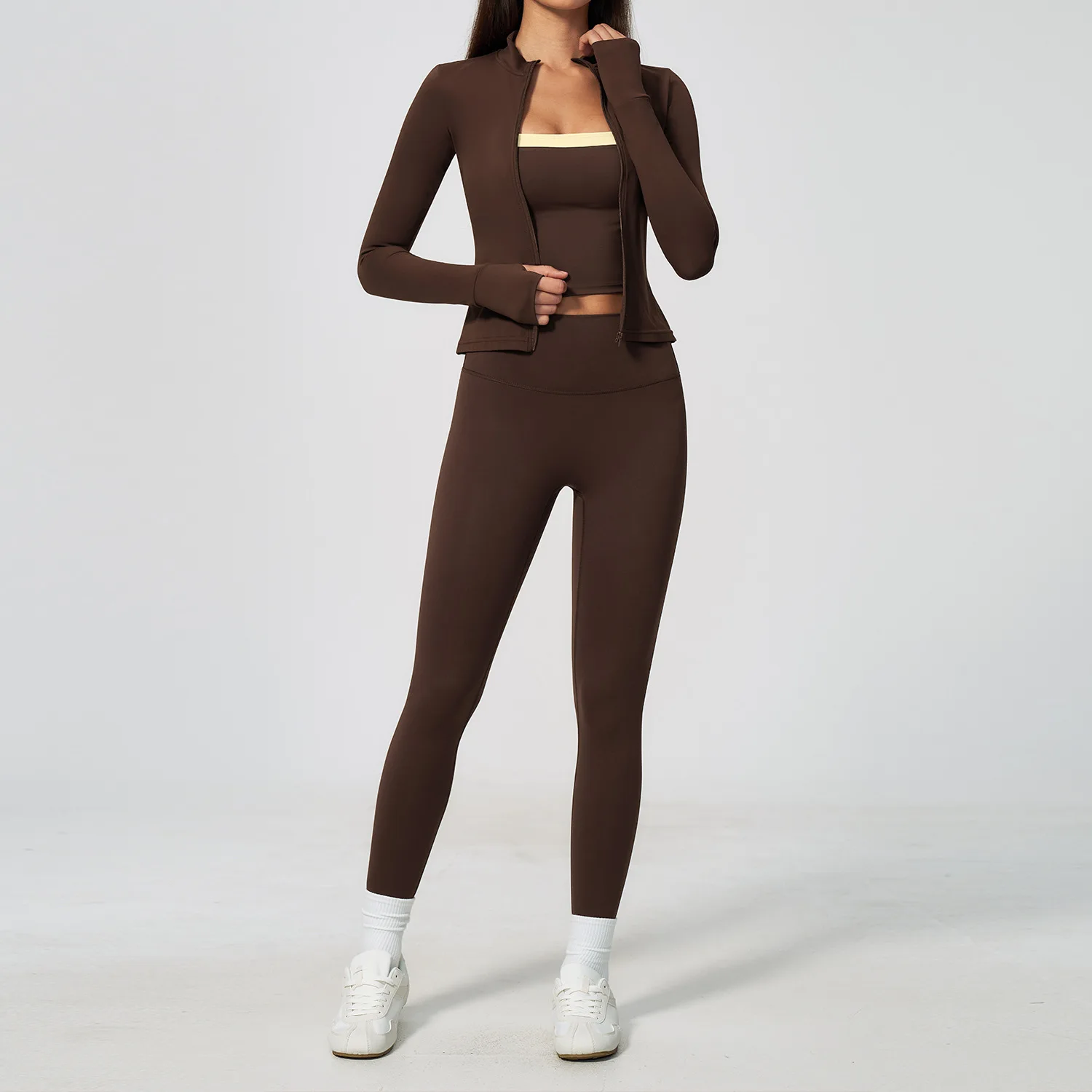Yoga Set 3PCS Workout Outfits Women Clothes Fitness Long Sleeved Sportswear Gym Tracksuit Leggings Suit Sports Bra Athletic Wear