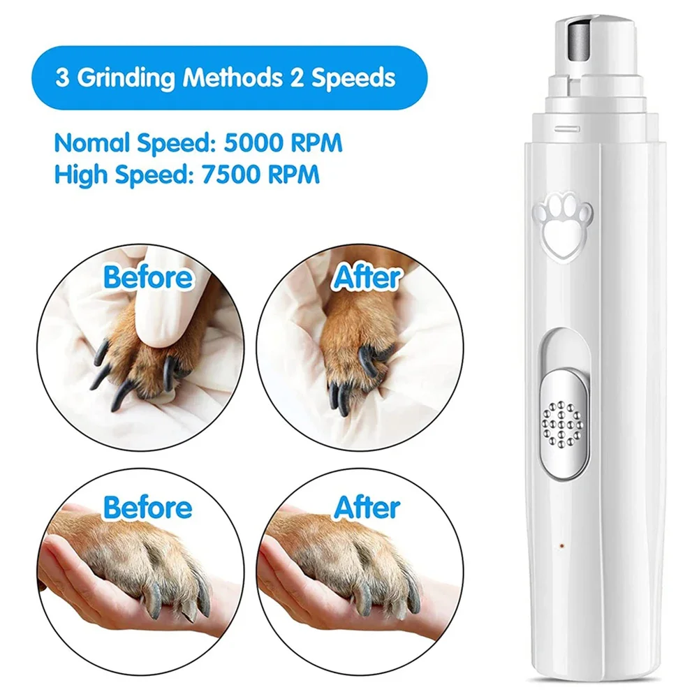 Dog Nail Grinder 2-Speed Electric Rechargeable Pet Nail Trimmer Painless Paws Grooming Smoothing for Small Medium Large Dogs Cat