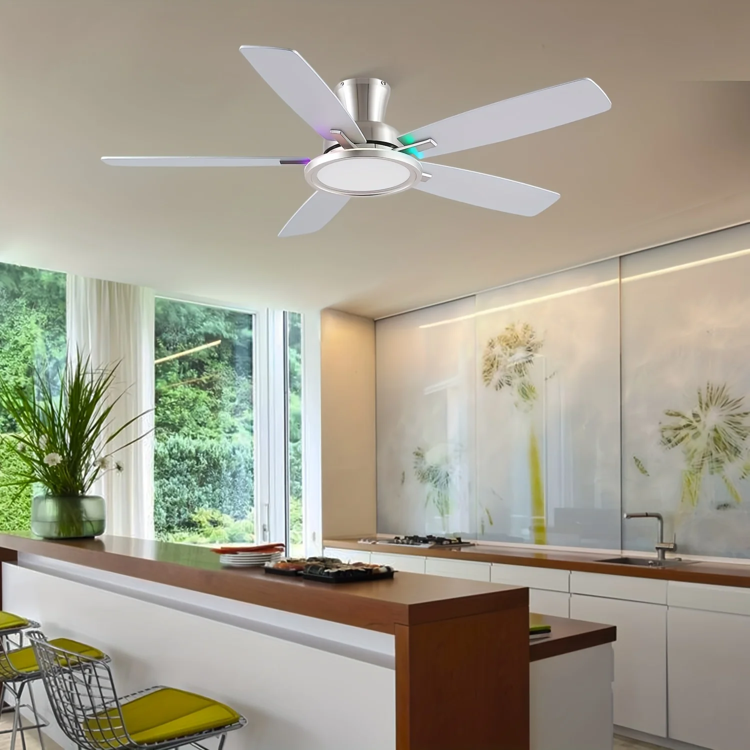 52-Inch Modern Ceiling Fan with RGB LED Lighting, Silent Reversible Motor, Adjustable Brightness & Color Modes, Sleek Black Finish, Indoor/Outdoor Rated – Stylish, Energy-Efficient, and Easy to Install view 4