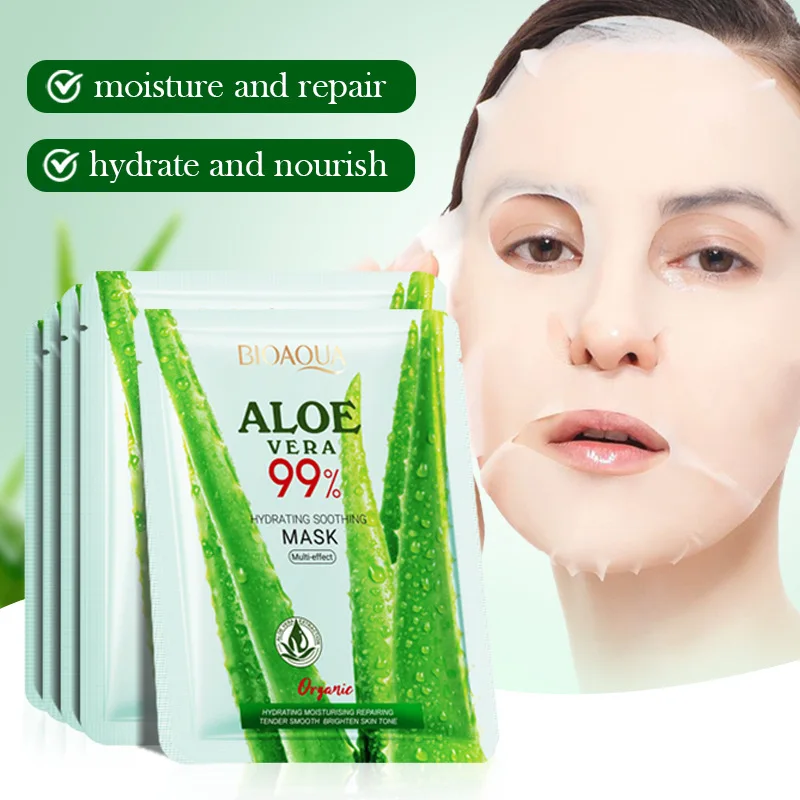 5/10pcs BIOAQUA Aloe Vera Moisturizing Facial Masks for Face Skin Soothing Brightening Firming Hydrating Facial Masks Skin Care