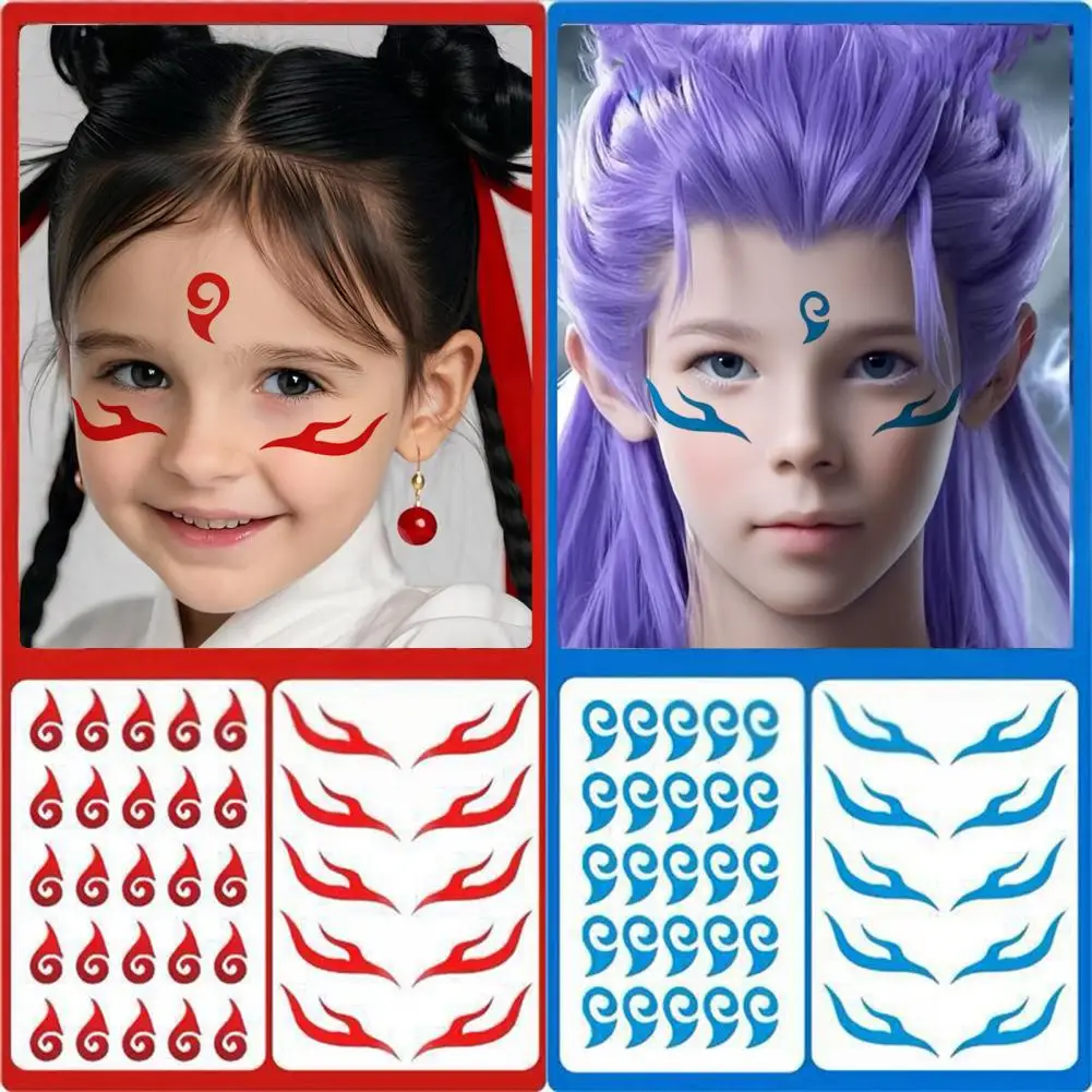 

Уникальные эффекты украшения лица, наклейки для украшения лица, набор наклеек для лица с пламенной волной для детей, синий водонепроницаемый для косплея