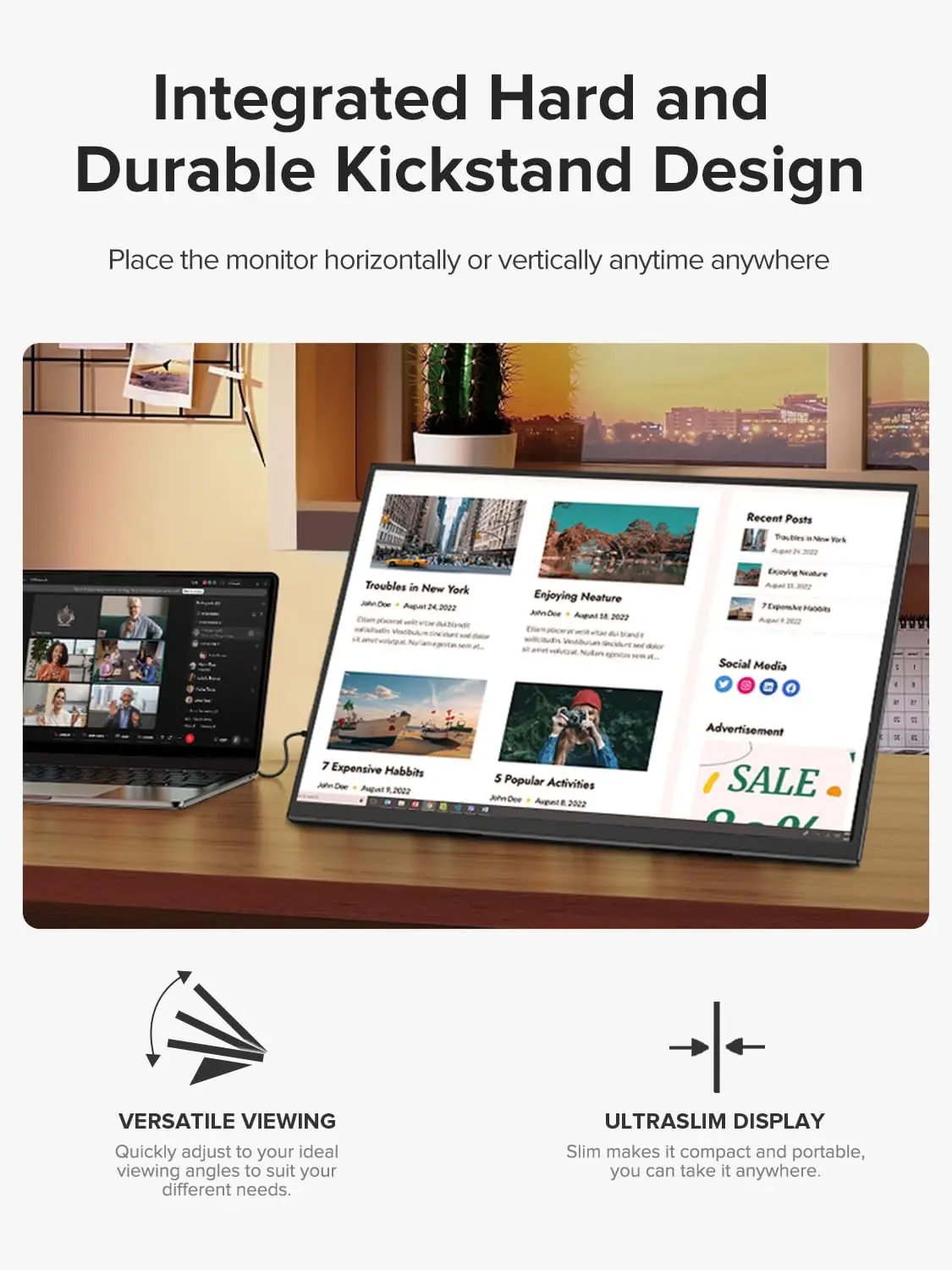 Monitor Portabel 21.5 Inci Laptop 100Hz Layar Kedua Ekstensi PC TV Eksternal untuk Steach/Steach/Mac/PC dengan HDMI Mini Tipe C