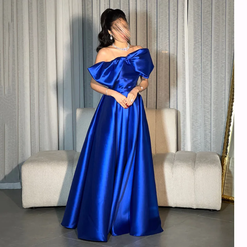 

Smileven Royal Blue Evening Dress Prom Dresses Off The Shoulder Saudi Arabia SleevelessFormal Evening Party Gowns 2024