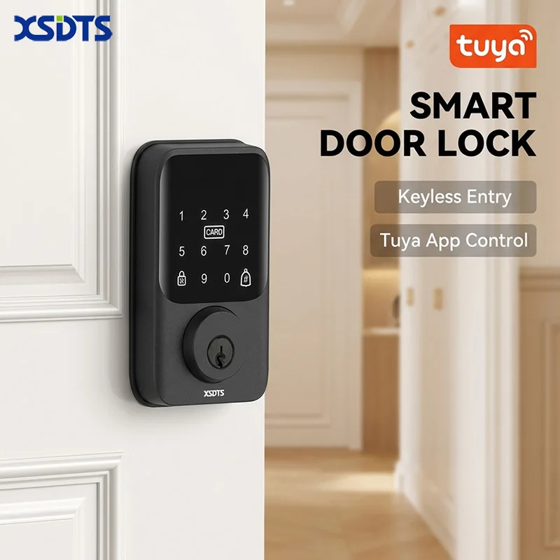 xsdts-security-digital-door-lock-tuya-app-bluetooth-smart-door-lock-with-handle-keypad-for-hotel-office-home