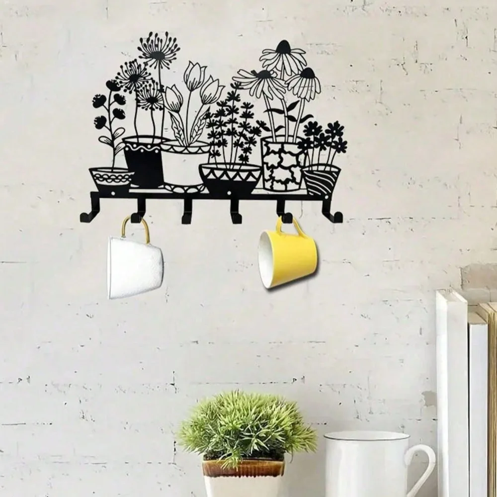 Rak Dinding Logam All-in-One yang Ramping |   Rak Kunci & Vas Modern |   Desain Garis Hitam Minimalis untuk Dekorasi Dinding - Tahan Air