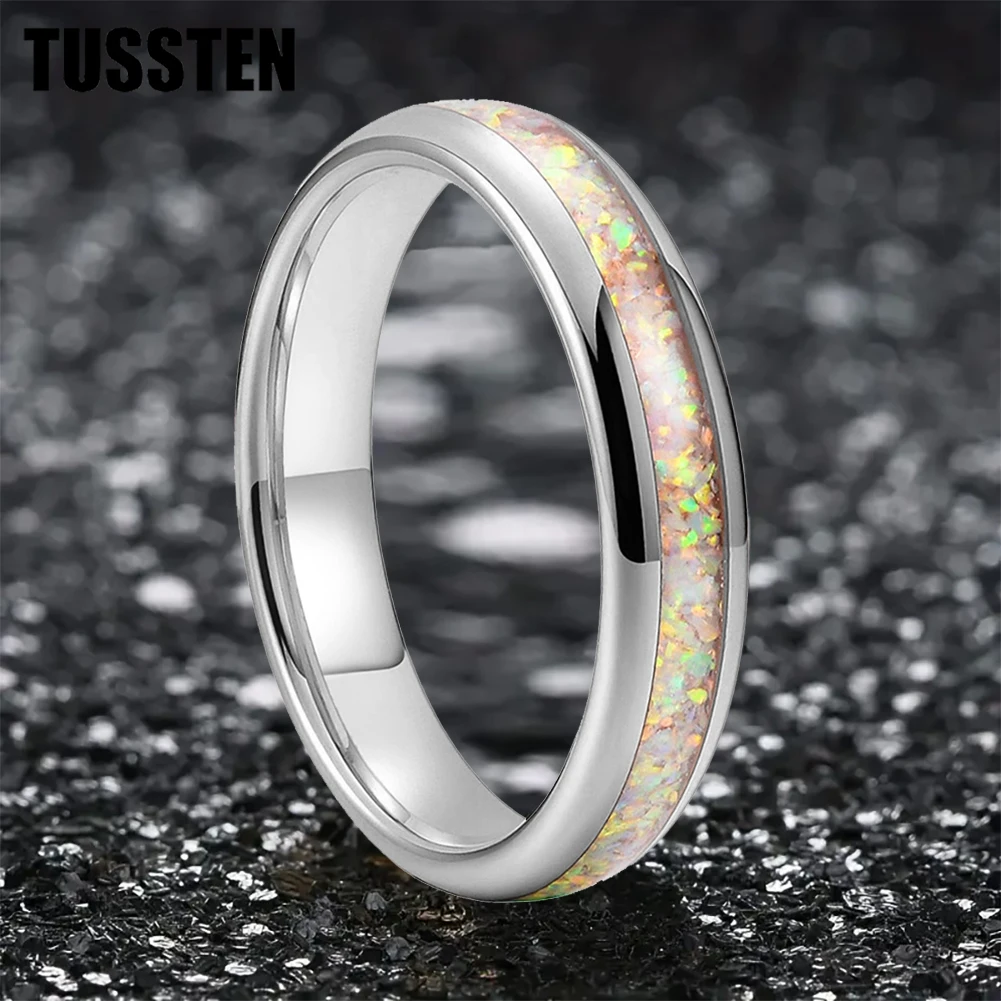 TUSSTEN-Bague en opale rose 4mm pour femme, bijou de fiançailles, de mariage, en tungstène, confortable, livraison directe