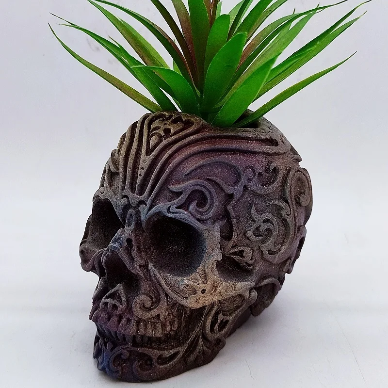 قالب سيليكون كبير مع الجمجمة منقوشة رائعة ، زهرية الجبس الراتنج ، Production بها بنفسك الإنتاج ، أدوات الديكور المنزلي ، والحرف اليدوية