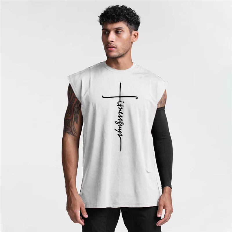 Sommer Herren Fitnessguys Gym Workout Sport Mesh Schnelltrocknende Trainings-Singlets Bodybuilding Bedruckte Ärmellose Bequeme T-Shirts