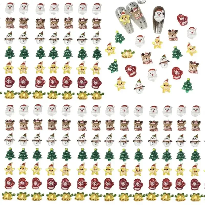 

New Christmas Cartoon Nail Art Ornaments Cute Elk Snowman Bell Resin Accessories Nail Ornaments