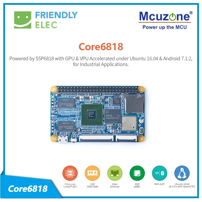 

Плата процессора Core6818 1G DDR3 RAM/8G eMMC Quad Cortex-A9 Up1,4 ГГц, Wi-Fi и Bluetooth, Openwrt Android7.12, Ubuntu16.04, Linux4.4