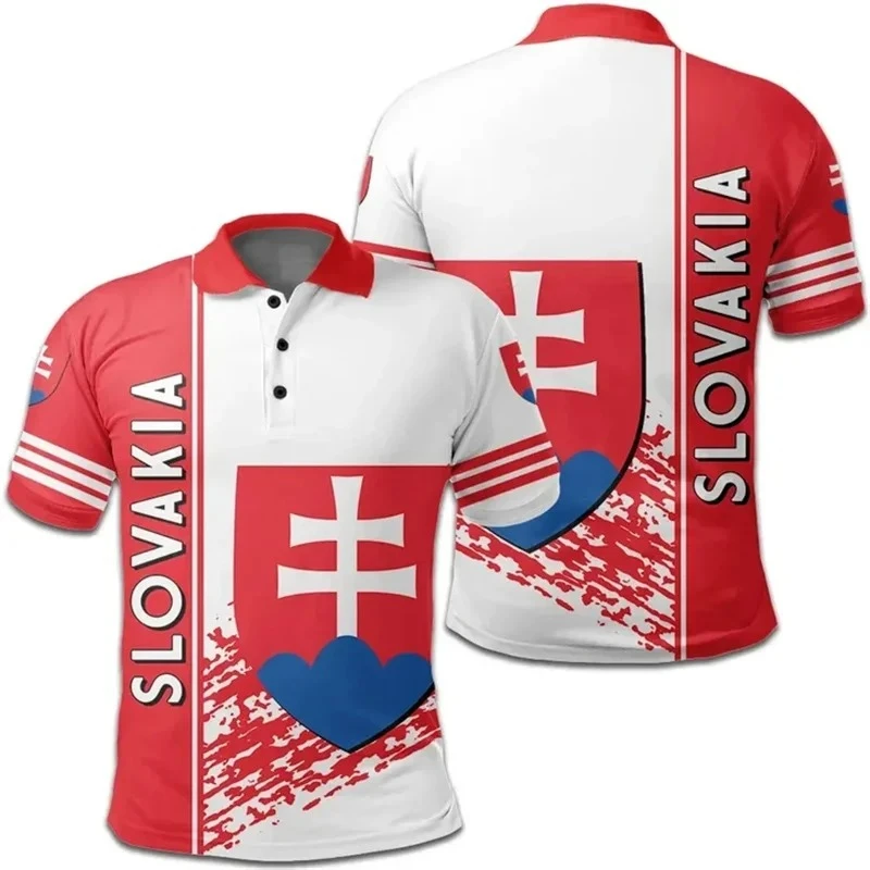 Slovakia Flag 3D Print Polo Shirt Men's Clothing Casual Short Sleeve Golf Shirts Fashion Street Harajuku Trend Man New Top 2025