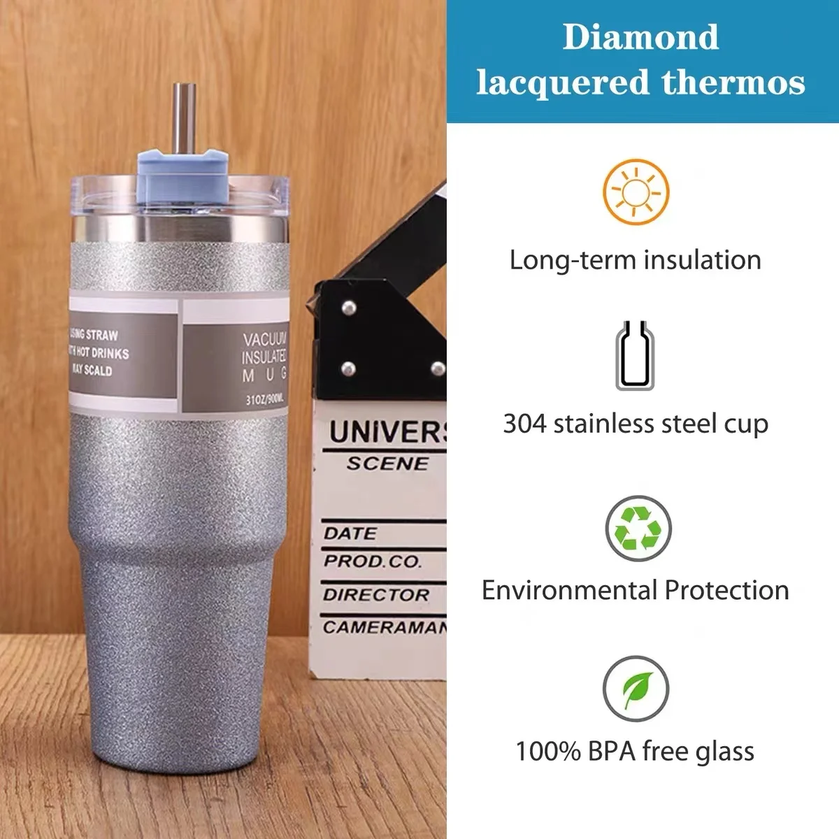 20/30OZ Insulated Tumbler with Straw Stainless Steel Car Cup Thermos Coffee Mug Sublimation Water Bottle BPA Free Vaccum Flask