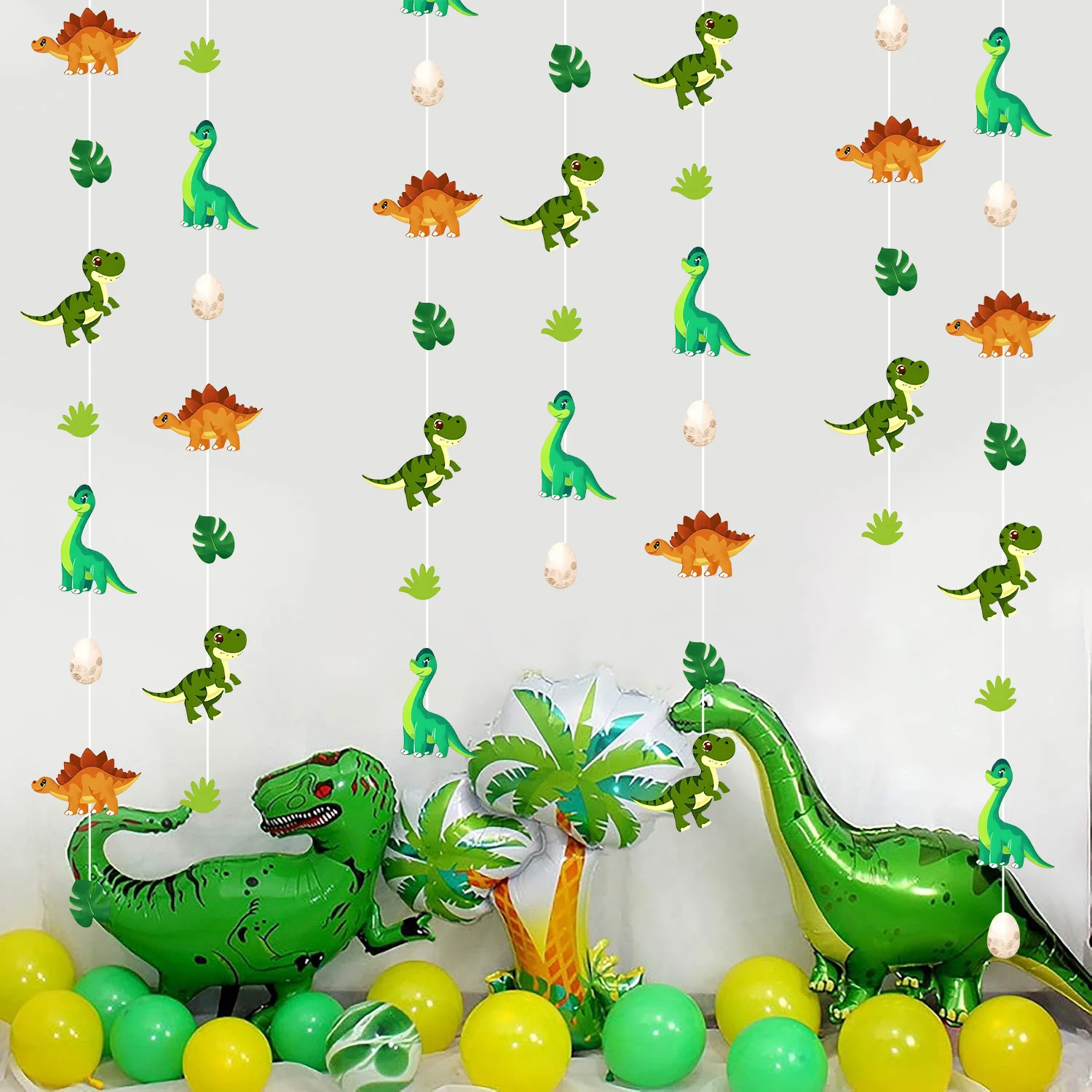 Guirlanda de Dinossauros e Folhas de Palmeira para Decoração de Festas com Tema de Dinossauro, Aniversários, Chás de Bebê e Cenário de Parede para Casa