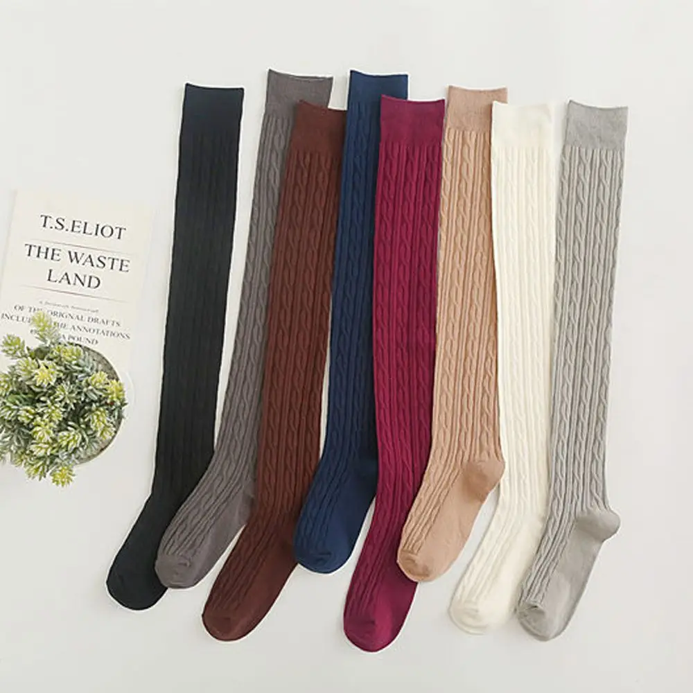 Calcetines por encima de la rodilla de punto hasta el muslo para mujer, medias largas de Color sólido para mujer, medias cálidas para niñas, regalos de calcetería de invierno